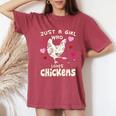Just A Girl Who Loves Chickens Chicken Farm Gag Outfit Women's Oversized Comfort T-Shirt Crimson
