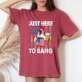 Just Here To Bang Chicken 4Th Of July Us Flag Firecrackers Women's Oversized Graphic Print Comfort T-shirt Crimson
