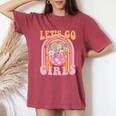 Let's Go Girls Retro Rainbow Cowgirl Disco Bachelorette Women's Oversized Comfort T-Shirt Crimson