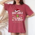 Most Likely To Drink All The Whiskey Family Christmas Pajama Women's Oversized Comfort T-Shirt Crimson