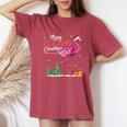 Merry Flocking Christmas Flamingo Pink In Santa Hat Xmas Gif Women's Oversized Comfort T-Shirt Crimson