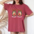 Merry Titmas Reindeer Boobs Naughty Ugly Christmas Sweater Women's Oversized Comfort T-Shirt Crimson