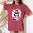 Messy Bun Glasses Pink Support Squad Breast Cancer Awareness Women's Oversized Comfort T-Shirt Crimson