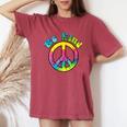 Psychedelic Tie Dye Hippie Be Kind Peace Sign Women's Oversized Comfort T-shirt Crimson