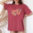 Retro Groovy Aunt Matching Family 1St Birthday Party Women's Oversized Comfort T-shirt Crimson