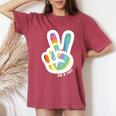 Retro Tie Dye Peace Sign Be Kind Peace Love Kindness Women's Oversized Comfort T-shirt Crimson