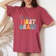 Back To School Hello First Grade Teacher Hello 1St Grade Women's Oversized Comfort T-Shirt Crimson