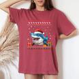 Shark Christmas Santa Hat Ugly Christmas Sweater Women's Oversized Comfort T-Shirt Crimson