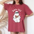 Spooky Season Cute Ghost Halloween Boo Jee Wine Leopard Women's Oversized Comfort T-Shirt Crimson