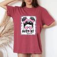 Support Squad Messy Hair Bun Girl Pink Warrior Breast Cancer Women's Oversized Comfort T-Shirt Crimson
