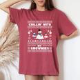 Ugly Christmas Sweater Chillin With My Snowmies Snowman Women's Oversized Comfort T-Shirt Crimson