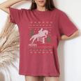 Ugly Sweater Christmas Horse Riding Rider Horses Lovers Women's Oversized Comfort T-Shirt Crimson