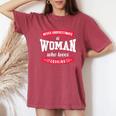 Never Underestimate A Woman Who Loves Cooking Women's Oversized Comfort T-Shirt Crimson