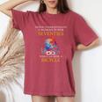 Never Underestimate Woman In Her Seventies Rides A Bicycle Women's Oversized Comfort T-Shirt Crimson
