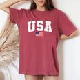Usa Women Men Kids Patriotic American Flag July 4Th Women's Oversized Graphic Print Comfort T-shirt Crimson