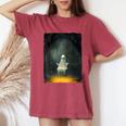 Vintage Floral Ghost On The Swing In Forest Halloween Gothic Women's Oversized Comfort T-Shirt Crimson