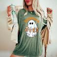 Boorista Barista Ghost Coffee Halloween Spooky Season Women's Oversized Comfort T-Shirt Moss