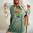 Dabbing Soccer Girl Brazil Brazilian Flag Jersey Women's Oversized Comfort T-Shirt Moss
