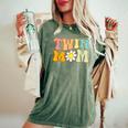 Groovy Twin Mama For New Mom Of Twins Women's Oversized Comfort T-shirt Moss