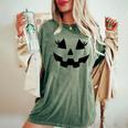 Jack O Lantern Eyelashes Pumpkin Face Halloween Girls Women's Oversized Comfort T-Shirt Moss