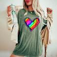 Neon Rainbow Heart Love Pride Lgbqt Rally Women's Oversized Comfort T-Shirt Moss