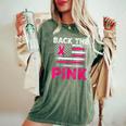 Back The Pink Ribbon Flag Breast Cancer Warrior Women's Oversized Comfort T-Shirt Moss