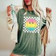 Rainbow Smile Face Cute Checkered Smiling Happy Women's Oversized Comfort T-Shirt Moss