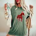 Red Buffalo Plaid Horse Christmas Pajamas Xmas Lights Family Women's Oversized Comfort T-Shirt Moss