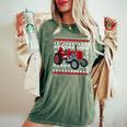 Santa Claus Riding Tractor Farmers Ugly Christmas Sweater Women's Oversized Comfort T-Shirt Moss