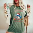 Shark Christmas Santa Hat Ugly Christmas Sweater Women's Oversized Comfort T-Shirt Moss