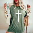 Small Cross Subtle Christian Minimalist Religious Faith Women's Oversized Comfort T-Shirt Moss