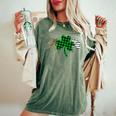 St Patricks Day Clover Plaid Leopard And Stripe Printed Women's Oversized Comfort T-shirt Moss