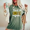 Teach Love Inspire Sunflower Leopard Back To School Teacher Women's Oversized Comfort T-Shirt Moss