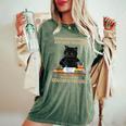 Never Underestimate An Old With Cats & Colored Pencils Women's Oversized Comfort T-Shirt Moss