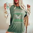 Velociraptor Christmas Dinosaur Ugly Christmas Sweater Style Women's Oversized Comfort T-Shirt Moss
