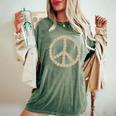 Vintage Peace Sign Love Daisy Flowers Hippie Women Girls Women's Oversized Comfort T-shirt Moss