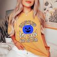 Blue Pumpkin Bucket Halloween Be Kind My Son Has Autism Women's Oversized Comfort T-shirt Mustard