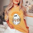 Boorista Barista Ghost Coffee Halloween Spooky Season Women's Oversized Comfort T-Shirt Mustard