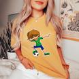 Dabbing Soccer Girl Brazil Brazilian Flag Jersey Women's Oversized Comfort T-Shirt Mustard