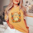 Floral Sugar Skull Day Of Dead Dia De Los Muertos Women's Oversized Comfort T-Shirt Mustard