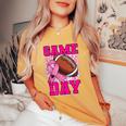 Football Game Day Pink Ribbon Breast Cancer Awareness Mom Women's Oversized Comfort T-Shirt Mustard