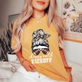 Football Girl Classy Until Kickoff Messy Bun Game Day Vibes Women's Oversized Comfort T-Shirt Mustard