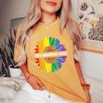 Free Grandma Hugs Lgbt Daisy Rainbow Flower Hippie Gay Pride Women's Oversized Comfort T-shirt Mustard