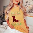 Frenchie Red Plaid Buffalo Ugly Christmas Sweater Women's Oversized Comfort T-Shirt Mustard