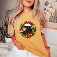 Black Cat And Wine Christmas Wreath Ornament Women's Oversized Comfort T-Shirt Mustard
