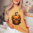Fall Autumn Halloween Scary Pumpkin Lazy Costume Women's Oversized Comfort T-Shirt Mustard