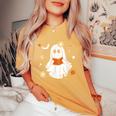 Ghost Reading Book Halloween Costume Teacher Librarian Women's Oversized Comfort T-Shirt Mustard