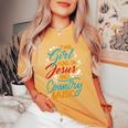 This Girl Runs On Jesus And Country Music Hat Cowgirl Guitar Women's Oversized Comfort T-shirt Mustard