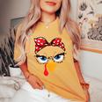 Girls Thanksgiving Turkey Face Leopard Glasses Turkey Women's Oversized Comfort T-Shirt Mustard