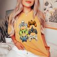 Halloween Gaming Controllers Skeleton Witch Zombie Mummy Women's Oversized Comfort T-Shirt Mustard